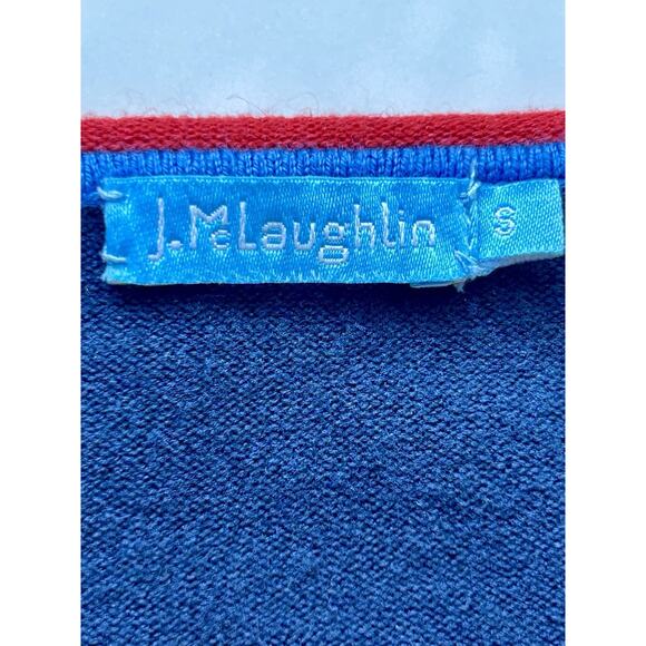 J. McLaughlin Navy Crewneck Sweater with Blue and Red Trim Size Small - Picture 2 of 7